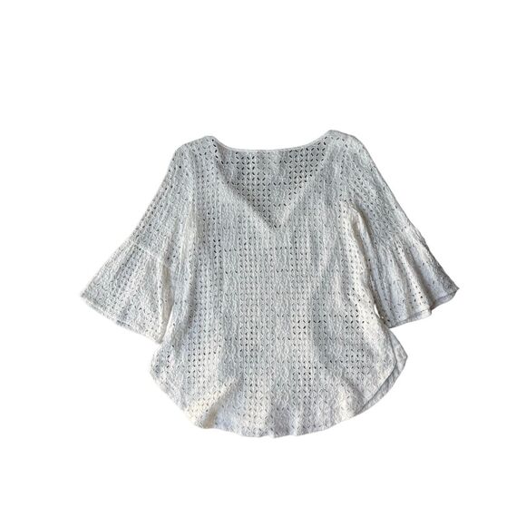 Johnny Was White Eyelet Blouse with Bell Sleeves Size XS - Picture 5 of 11